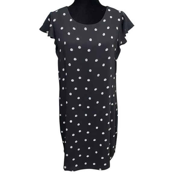 Adrienne Vittadini Polka Dot Dress Size 8 Black White Flutter Sleeve Retro Style - Picture 1 of 6